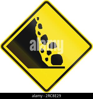 Segnale stradale australiano - Falling Rocks da sinistra. Foto Stock