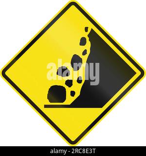 Segnale stradale australiano - Falling Rocks da destra. Foto Stock