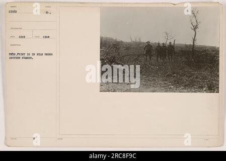 Soldati che partecipano a esercitazioni militari durante la prima guerra mondiale Fotografia datata 1919. L'immagine mostra manovre militari, con soldati che attraversano un campo aperto. La fotografia fa parte di una collezione e gli è stato assegnato il numero 23062 con osservazioni relative al suo numero originale. Foto Stock