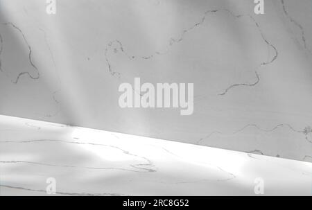 Parete in marmo grigio e podio in una stanza soleggiata. Rappresentazione 3D. Foto Stock