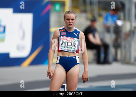 Chorzow, Polonia. 23 giugno 2023: La norvegese Henriette Jaeger reagisce durante la gara femminile dei 400 m durante i Campionati europei di atletica a squadre, i Giochi europei - giorno 4 allo Slaski Stadium di Chorzow, Polonia. 23 giugno 2023. (Foto di Nikola Krstic/Alamy) Foto Stock