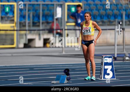 Chorzow, Polonia. 23 giugno 2023: La svedese Lisa Lilja reagisce durante la gara femminile dei 400 m durante i Campionati europei di atletica leggera a squadre, i Giochi europei - giorno 4 allo Slaski Stadium di Chorzow, Polonia. 23 giugno 2023. (Foto di Nikola Krstic/Alamy) Foto Stock