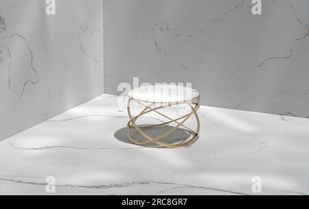 Parete in marmo grigio e podio in una stanza soleggiata. Rappresentazione 3D. Foto Stock