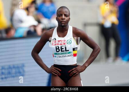 Chorzow, Polonia. 23 giugno 2023: La belga Cynthia Bolingo reagisce durante la gara femminile dei 400 m durante i Campionati europei di atletica leggera a squadre, i Giochi europei - giorno 4 allo Slaski Stadium di Chorzow, Polonia. 23 giugno 2023. (Foto di Nikola Krstic/Alamy) Foto Stock