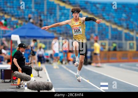 Chorzow, Polonia. 23 giugno 2023: Il tedesco Tim Lubbert gareggia nel salto triplo maschile durante i Campionati europei di atletica leggera, i Giochi europei - giorno 4 allo Slaski Stadium di Chorzow, Polonia. 23 giugno 2023. (Foto di Nikola Krstic/Alamy) Foto Stock