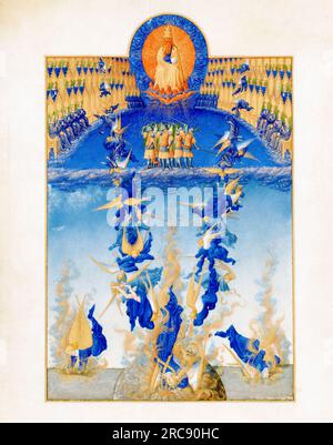 Limbourg Brothers, The Fall of the Rebel Angels from the Très Riches Heures du duc de Berry miniato manoscritto in tempera on vellum, 1411-1416 Foto Stock