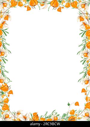 Cornice quadrata autunnale acquerello con spina di pesce. Illustrazione dell'autunno per scrapbooking, invito, poster, biglietti di auguri, decorazioni per feste, sposi Foto Stock