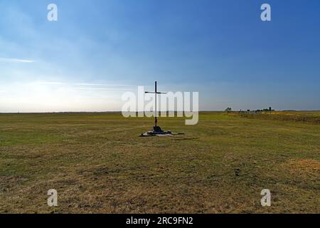 Puszta, Hortobágyi Nemzeti Park, Nationalpark, Kreuz, Kitelepítettek Emlékmüve, Denkmal für die Vertriebenen Foto Stock