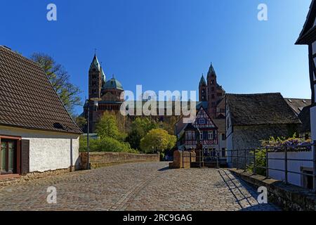 Schum-Stadt, Sonnenbrücke, Dom zu Speyer, Kaiserdom, St. Maria e St Stephan, geweiht 1061 Foto Stock