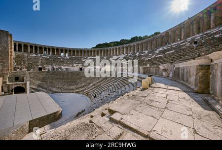 DAS antike roemische Theater von Aspendos, Aspendos Ancient City, Antalya, Tuerkei |l'antico teatro romano di Aspendos, Aspendos Ancient City, A Foto Stock