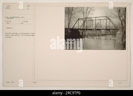 Foto del ponte di Read's nel Chickamauga Park, scattata il 5 maggio 1919 dal sergente McGarrigle del Signal Corps. L'immagine mostra il luogo in cui ebbe luogo la battaglia di Chickamauga. Questa fotografia è stata catalogata il 3 maggio 1919. Foto Stock