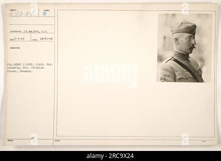 Tenente WM. Fox, fotografo dell'Army Signal Corps, ha scattato questa foto il 1 marzo 1919. La fotografia mostra il colonnello Henry J. Hunt, ufficiale comandante della 6th Infantry nella 5th Division, a Treves, in Germania. Questa immagine ha il numero di catalogo 111-SC-44534 ed è stata pubblicata il 31 dicembre 1918. Le note aggiuntive menzionano il numero 44354. Foto Stock