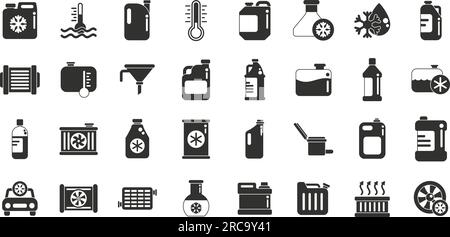Le icone antigelo per motori per auto impostano un vettore semplice. Sfiato dell'aria. Controllo automatico Illustrazione Vettoriale
