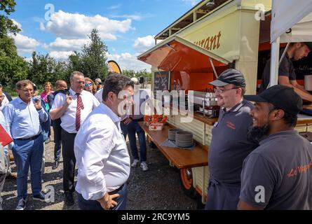 Castrop-Rauxel, Renania settentrionale-Vestfalia, Germania - Hubertus Heil, Ministro federale del lavoro e degli affari sociali, visita l'EMSCHERLAND Nature and Water Foto Stock