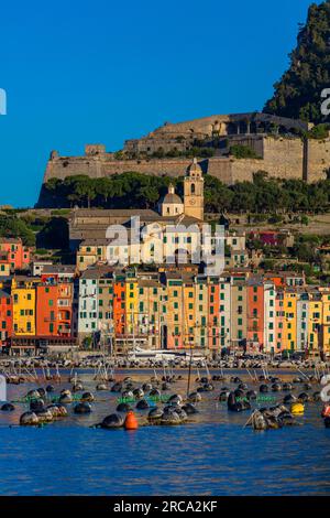 Isola di Palmaria, vista di Portovenere, Palmaria, Portovenere, Liguria, Italia Foto Stock