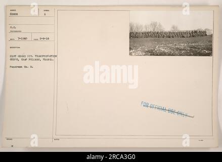 Soldati della 21a Grand Division Transportation Corps a Camp Pullman, Francia. La foto è stata scattata dalla Panorama Co. D, con il numero di identificazione 60808 SC. La foto è uno scatto panoramico dell'unità. È stato preso l'8 febbraio 1918 ed etichettato solo per uso ufficiale. Foto Stock