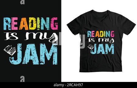 Reading Is My Jam Funny Back to School disegno della t-shirt con modello vettoriale personalizzato Illustrazione Vettoriale