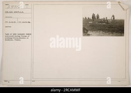 Una fotografia scattata dal sergente Jack Abbott il 21 novembre 1918 mostra parte del 12th Regiment Trench Artillery durante una pratica di tiro. La sede dell'attività è Vitrey, Meurthe et Mosselle, Francia. Questa fotografia è catalogata come 111-SC-39712, con il numero del soggetto 9712 e la designazione del fotografo S.C. L'immagine include le note 397/2. Foto Stock