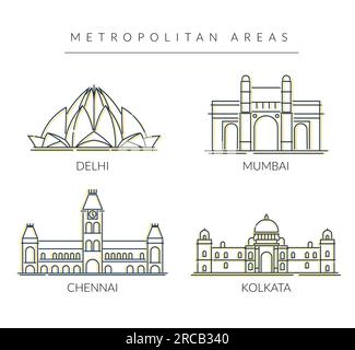 City Master - Un set di città indiane chiave - illustrazione delle icone come file EPS 10 Illustrazione Vettoriale