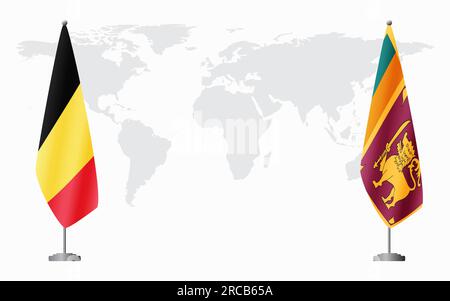 Bandiere del Belgio e dello Sri Lanka per incontri ufficiali sullo sfondo della mappa mondiale. Illustrazione Vettoriale