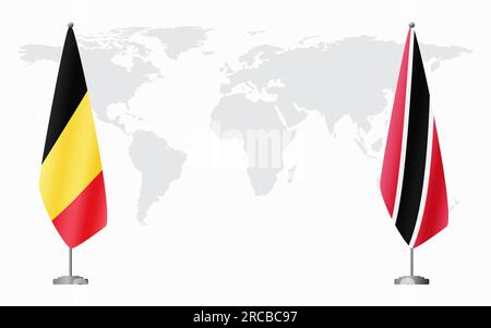 Belgio e Trinidad e Tobago bandiere per un incontro ufficiale sullo sfondo della mappa mondiale. Illustrazione Vettoriale