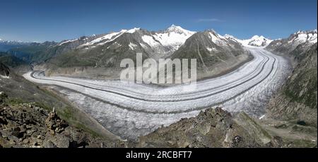 L'unico ghiacciaio Aletsch, il più lungo delle Alpi. Sito patrimonio dell'umanità dell'UNESCO Foto Stock