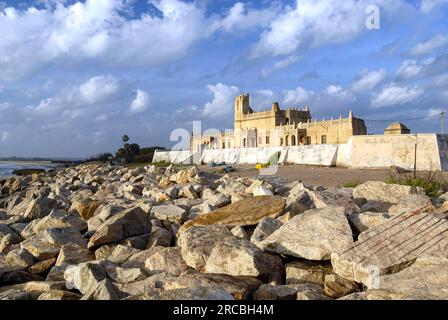 Dansborg buit di forte danese nel 1620 sulla riva della baia del Bengala a Tranquebar, Tharangambadi, Tamil Nadu, India meridionale, Asia. L'Est britannico Foto Stock