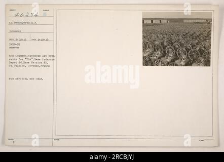 Didascalia: '500 Limbers, Caissons, and Reel Carts for '75s' presso base Ordnance Depot #4 in St.. Sulpice, Gironde, Francia. Presa il 18 gennaio 1919 dal tenente Strohmeyer. Questa fotografia documenta le attività militari durante la prima guerra mondiale. Non per la distribuzione pubblica. Numero di riferimento 46274.» Foto Stock