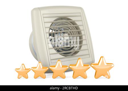 Ventilatore da tavolo con cinque stelle dorate. Rendering 3D isolato su sfondo bianco Foto Stock