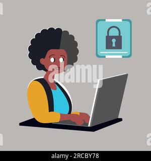 Hacker del computer con icona del laptop, vettore Illustrazione Vettoriale