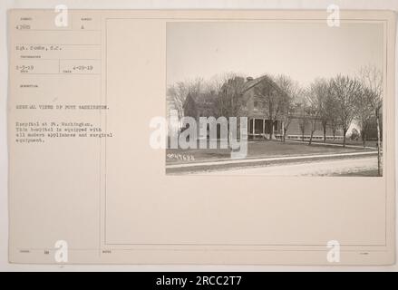 Vista generale dell'ospedale di Fort Washington, presa il 29 aprile 1919. L'ospedale è completamente attrezzato con moderni elettrodomestici e attrezzature chirurgiche. Il sergente Combs della S.C. ha scattato questa foto, che è stata ricevuta e descritta il 3 maggio 1919. Nota: Soggetto numero 47685, rilasciato da Sumber." Foto Stock