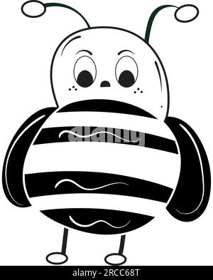 Silhouette isolata di un simpatico personaggio di ape Vector Illustrazione Vettoriale