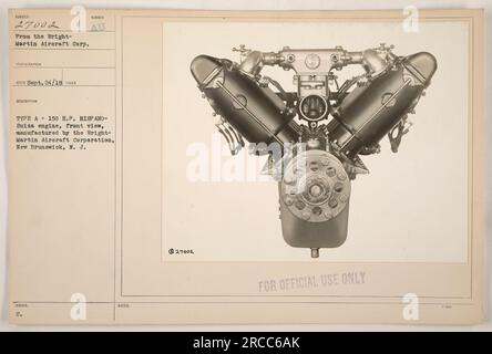Una vista frontale di un aereo Wright-Martin Aircraft Corp. Con un H.P. 150 Motore HISPANO-Suiza. Il motore è prodotto dalla Wright-Martin Aircraft Corporation con sede a New Brunswick, N.J. La foto è stata scattata il 24 settembre 1918 ed è contrassegnata solo per uso ufficiale. Foto Stock