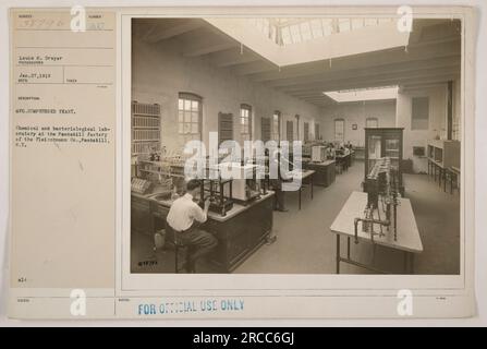 Didascalia: "Tecnico che lavora nel laboratorio chimico e batteriologico della fabbrica di Peckakill della Fleischmann Co. Durante la prima guerra mondiale. Il laboratorio è stato coinvolto nella produzione di lievito compresso. Data: 27 gennaio 1919." Foto Stock