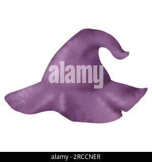 Cappello da strega viola di halloween ad acquerello isolato. Attributo di Halloween, il sabato delle streghe. Illustrazione isolata. Spirito o stregoneria pagana Foto Stock