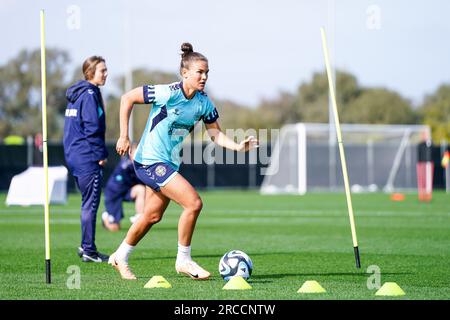 Perth, Australia. 13 luglio 2023. Australia, Perth, 13 luglio 2023: Katrine Veje della Danimarca durante la sessione di allenamento durante il pre-camp prima della Coppa del mondo femminile in Australia e nuova Zelanda presso il WA State Football Centre di Perth, Australia. (Daniela Porcelli/SPP) credito: SPP Sport Press Photo. /Alamy Live News Foto Stock