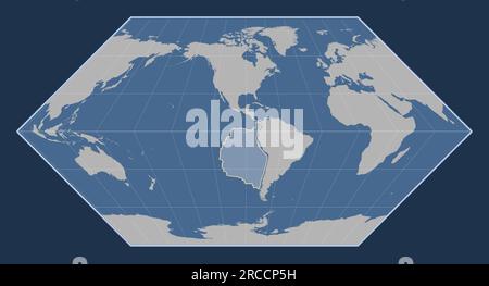Forma della placca tettonica di Nazca sulla mappa del contorno solido nella proiezione di Eckert i centrata meridionalmente. Illustrazione Vettoriale