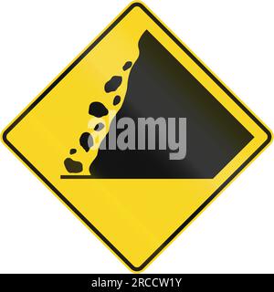 Cartello stradale canadese - Falling Rocks da destra. Questo segno è usato in Quebec. Foto Stock