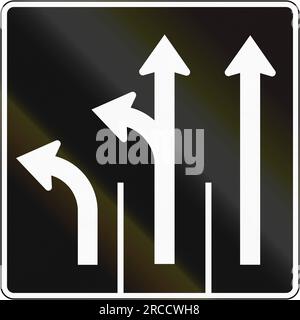 Segnale di gestione corsia in Canada - tre corsie dritte e a sinistra. Questo segno è usato in Quebec. Foto Stock
