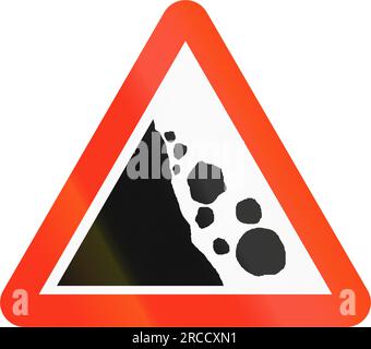 Cartello bengalese che avverte della caduta di rocce. Foto Stock