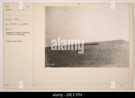 Unità centrale elettrica SUMBER a Edgewood Arsenal, Maryland. La fotografia, scattata dal fotografo S.C. Reed, il 19 febbraio 1921, raffigura un'unità elettrica utilizzata dal Chemical Warfare Service durante la prima guerra mondiale La foto è catalogata con il codice 60450 e fa parte della collezione che documenta le attività militari americane in quel periodo. Foto Stock