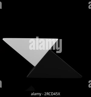 Sfondo minimo astratto. Due forme di triangolo bianco e nero. rendering 3d. Foto Stock