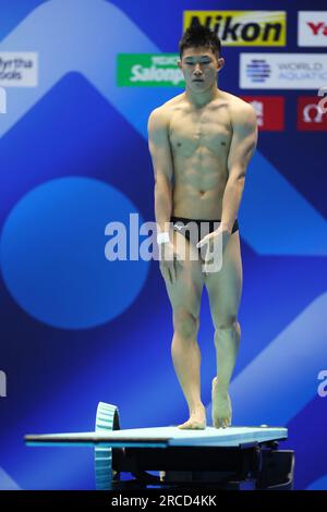 Fukuoka, Giappone. 14 luglio 2023. Rikuto Tamai (JPN) Diving : World Aquatics Championships Fukuoka 2023 Men's 1m Springboard Preliminary Round presso Fukuoka Prefectural Pool a Fukuoka, Giappone . Crediti: YUTAKA/AFLO SPORT/Alamy Live News Foto Stock