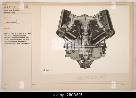 Questa fotografia mostra una vista dall'alto di tre quarti di un aereo di tipo i ed e equipaggiato con un H.P. 150 e un H.P. 180 Motore Hispano-Suiza. L'aereo è stato prodotto dalla Wright-Martin Aircraft Corporation con sede a New Brunswick, New Jersey. Questa particolare immagine è stata scattata il 24 settembre 1918. Foto Stock