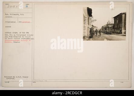 Soldati americani di ritorno dall'ospedale di Villers-en-Haye, in Francia, per fare rapporto alle rispettive organizzazioni. Questa foto è stata scattata il 25 ottobre 1918 dal Sgt. Villanova e pubblicata dalla A.E.F. Censura il 23 dicembre 1918. Fa parte delle fotografie delle attività militari americane durante la prima guerra mondiale. Foto Stock