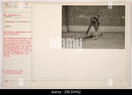 Il sergente McGarrigle scattò una fotografia il 30 ottobre 1918 all'Army War College di Washington La foto mostra Mike Gibbons, campione di pesi medi e istruttore di boxe negli Stati Uniti Esercito, dimostrando l'arte dell'autodifesa con George Blake. La dimostrazione includeva tecniche per il combattimento sia armato che disarmato. L'immagine è stata contrassegnata come "solo per uso ufficiale, non per la pubblicazione". Foto Stock