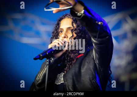 Tonsberg, Norvegia. 12 luglio 2023. Il rapper americano 070 Shake esegue un concerto dal vivo durante il festival musicale norvegese Slottsfjell 2023 a Tonsberg vicino Oslo. Foto: Gonzales Photo - Tord Litleskare). Foto Stock