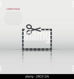 Coupon di linee di taglio icona in stile appartamento. Forbici snip segno illustrazione vettoriale bianco su sfondo isolato. Vendita adesivo concetto di business. Illustrazione Vettoriale