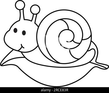 Chiocciola carina su una foglia pagina da colorare per bambini illustrazione vettoriale Illustrazione Vettoriale