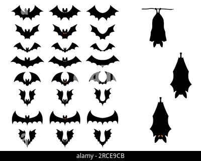Set di sagome BAT isolate su sfondo bianco. Pipistrello piatto di Halloween. Illustrazione Vettoriale